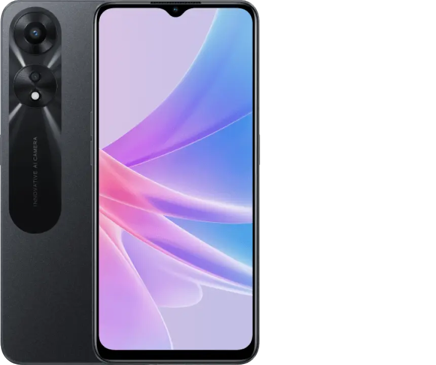 OPPO A78 5G — official manufacturer reference image for UK CPH2483; selected specification colour Glowing Black