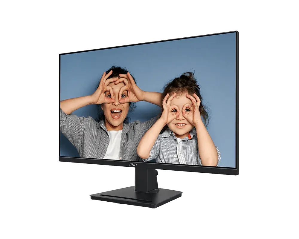 MSI PRO MP275Q: one monitor with its supplied stand, shown from the front at an angle