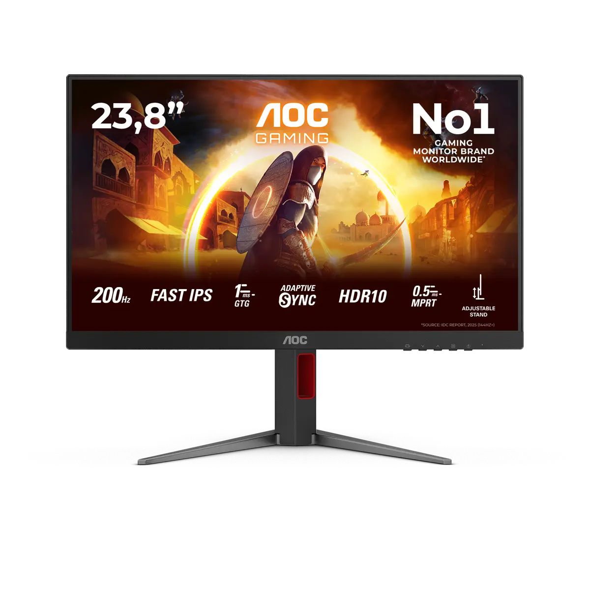 AOC 24G4HA monitor, official exact-model gallery view showing the screen and supplied stand.