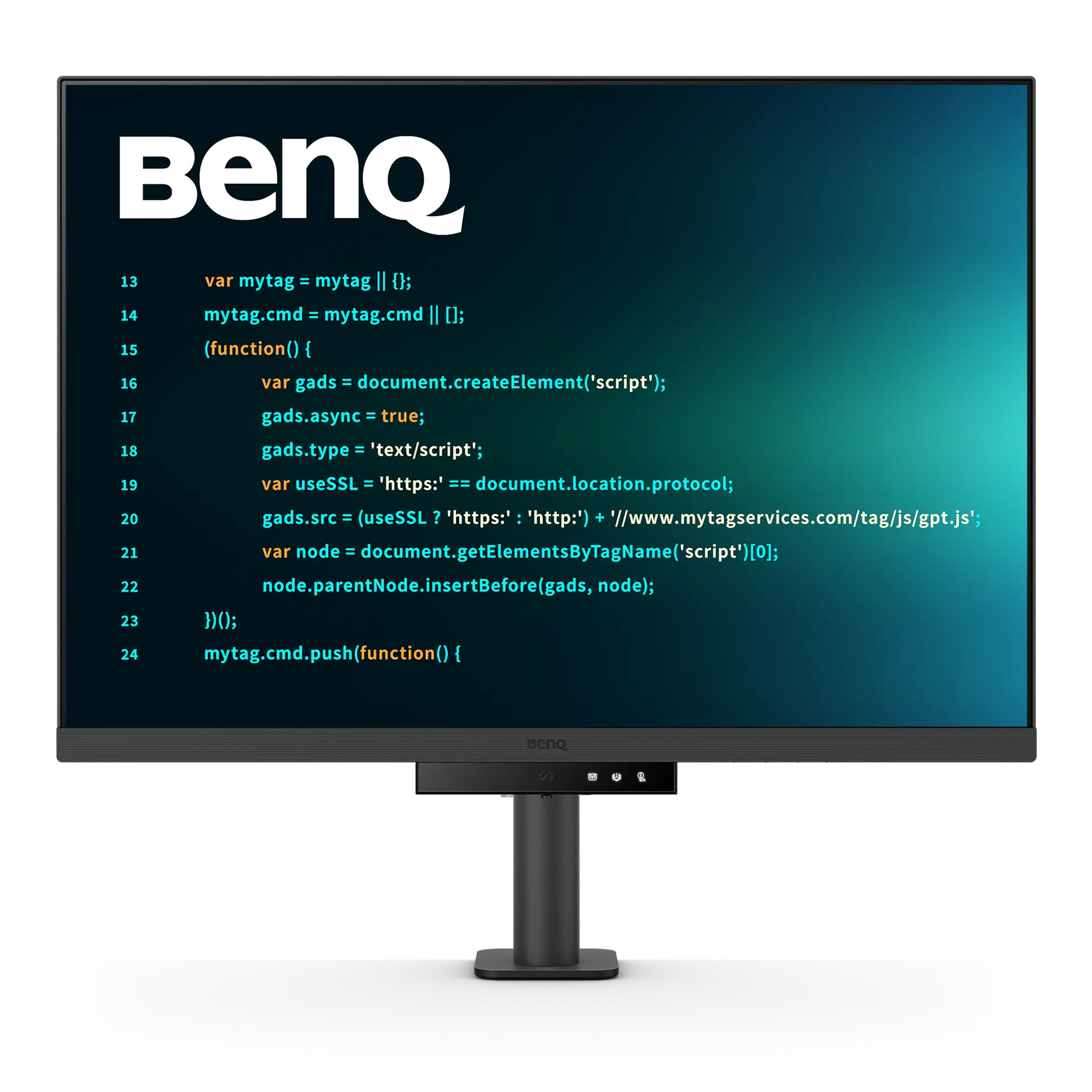 BenQ RD280UA monitor, official product view on its supplied monitor arm.