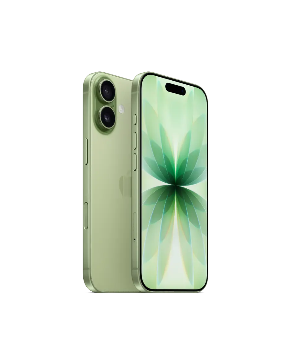 iPhone 17, back exterior, sage colour, Dual Fusion camera system, front exterior, all screen design, Dynamic Island, thin black display border, side exterior, Action button, volume buttons, Side button, Camera Control button