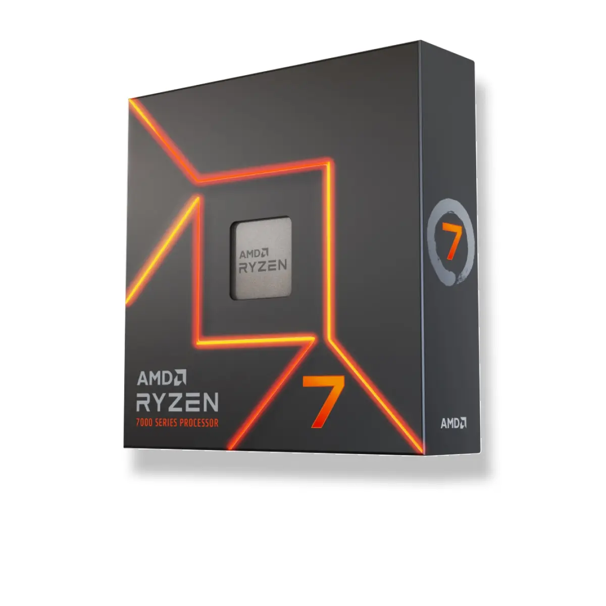 AMD's official boxed-product artwork associated with Ryzen 7 7700X on its exact manufacturer product page; the visible artwork identifies the family rather than a readable exact model number.