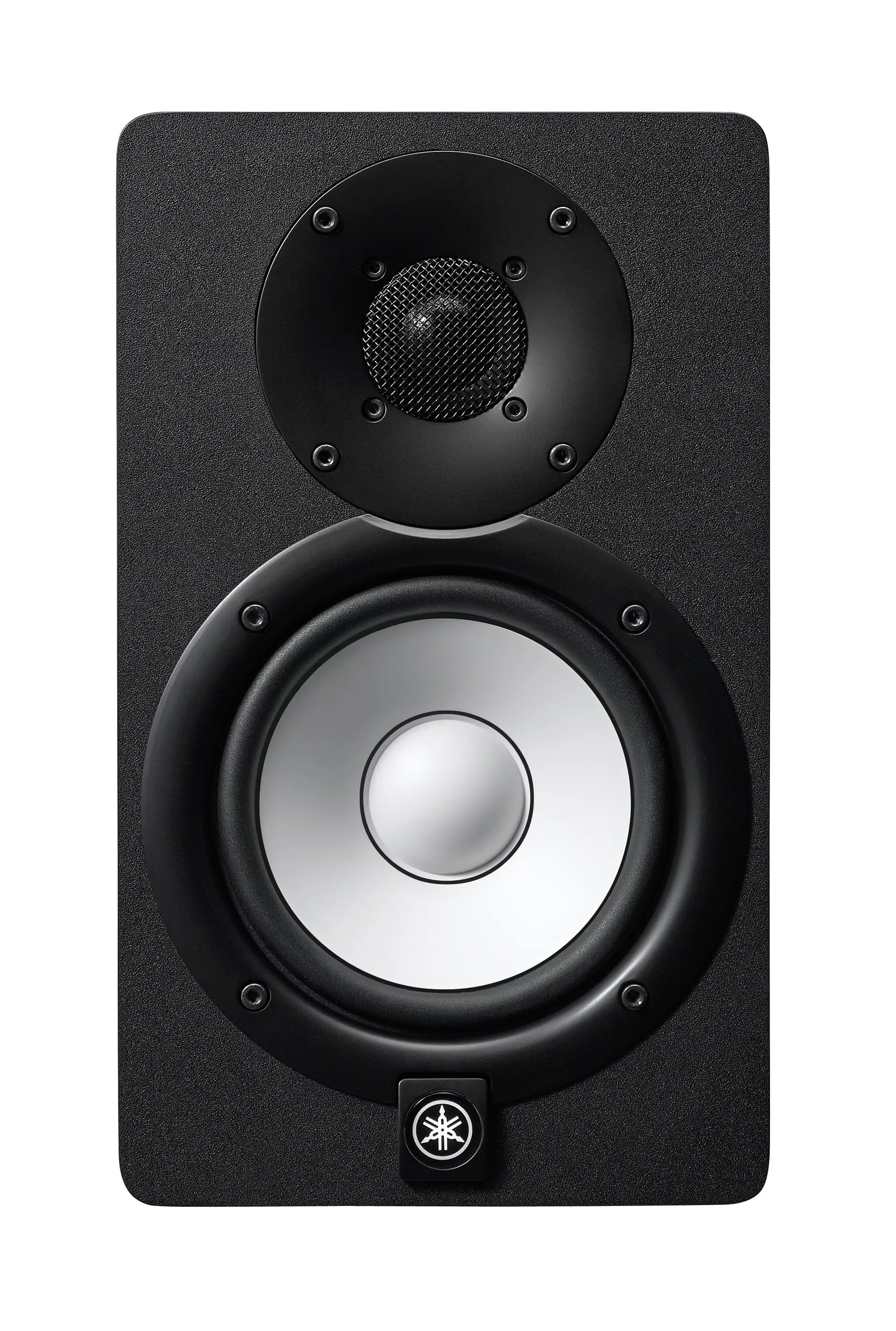 Front view of a black Yamaha HS5 studio monitor with white 5-inch woofer cone and dome tweeter