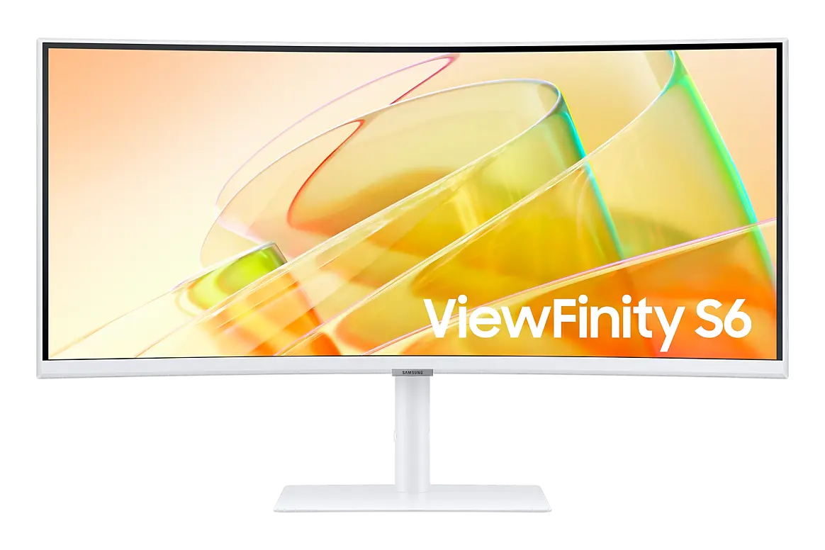Samsung ViewFinity S6 S65TC 34-inch monitor, official exact-model gallery view showing the screen and supplied stand.