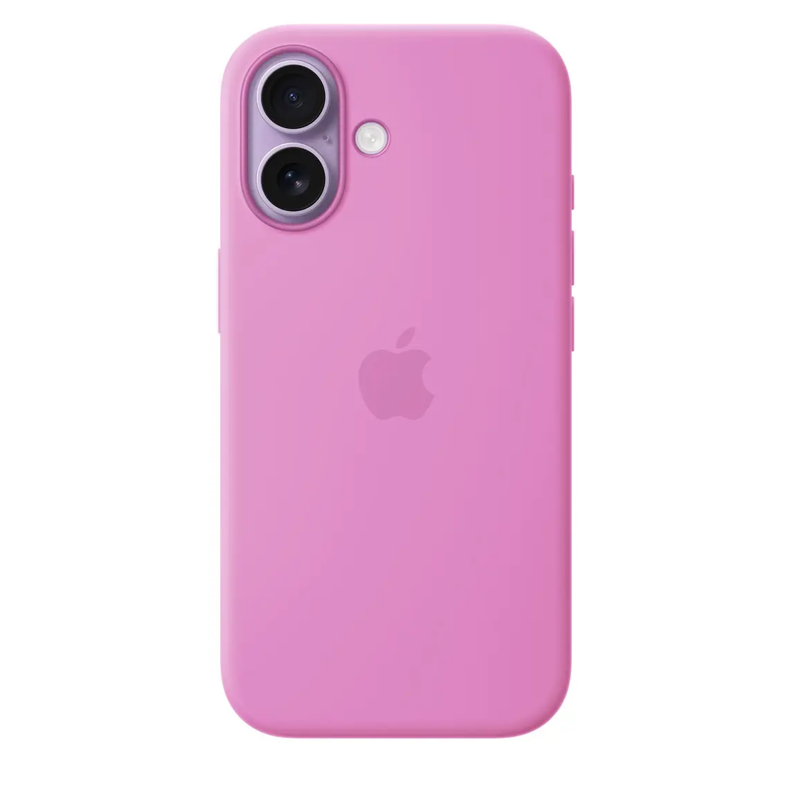 iPhone 17 Silicone Case with MagSafe in electric lavender colour, back exterior, embedded Apple logo in centre, attached to iPhone 17 in lavender colour, visible through cutout