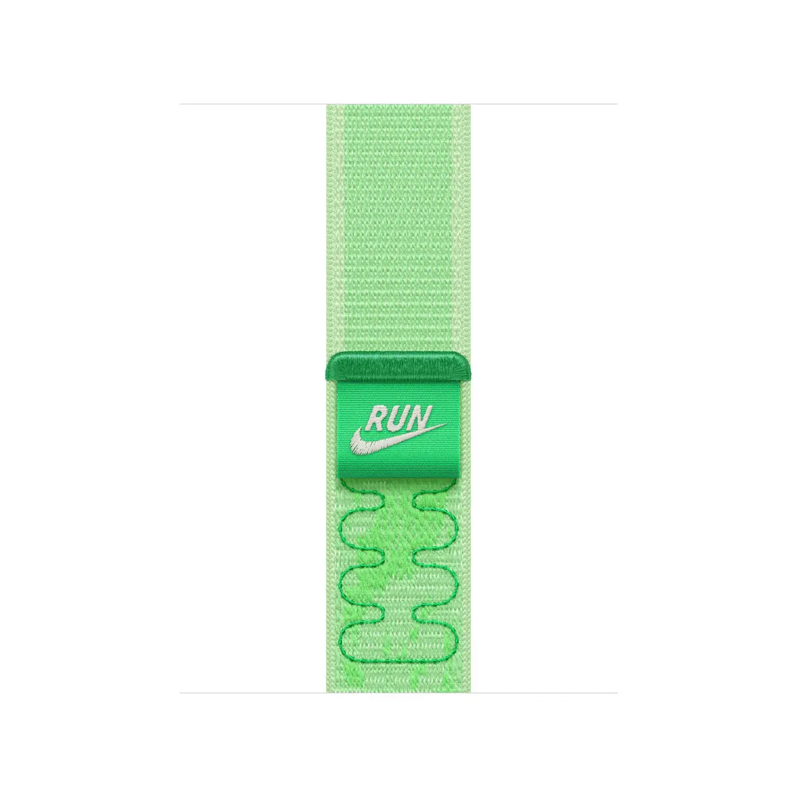 Nike Sport Loop band, green spark colour (mint green with medium green details and subtle woven pattern), double-layer nylon weave material, hook-and-loop closure, Nike Run Swoosh logo pull-tab