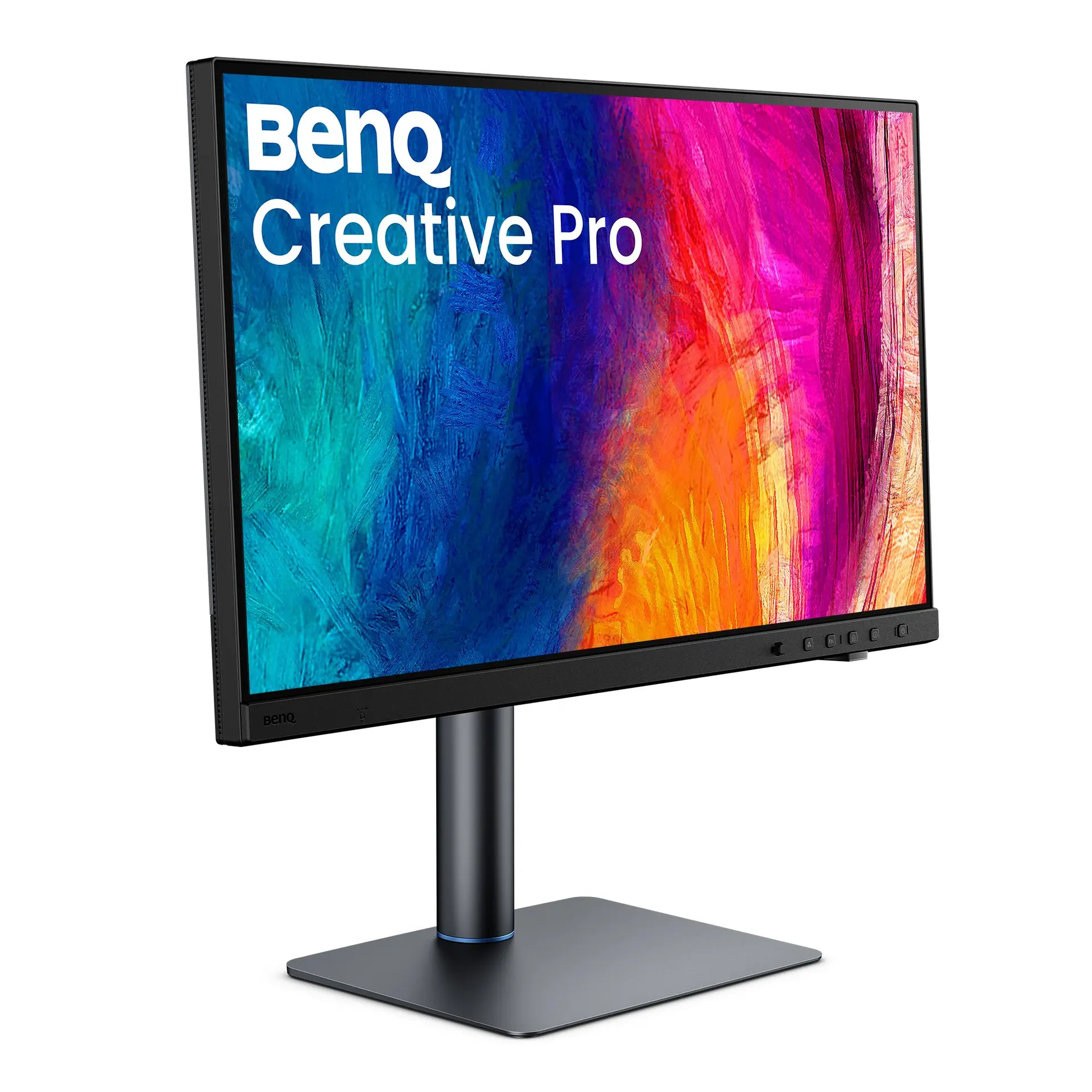 BenQ PV2750U monitor, official angled product view on its supplied height-adjustable stand, shown without the shading hood.