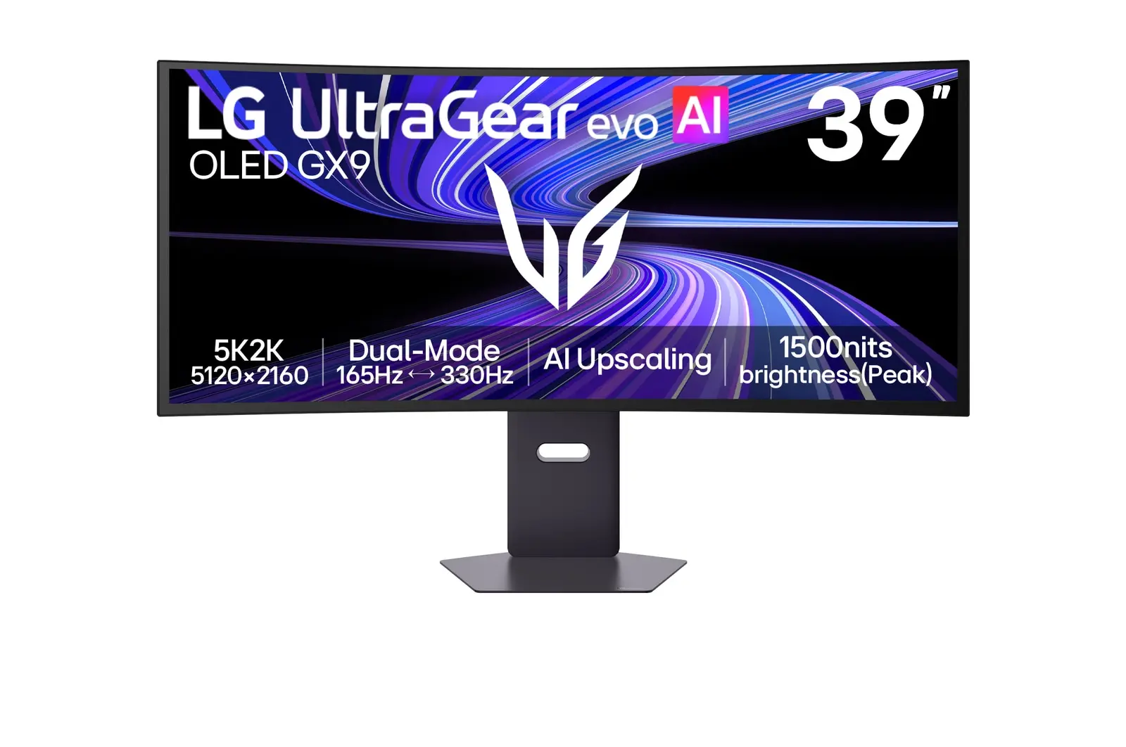 Front view of 39" LG UltraGear™ evo GX9, World's First 39" 5K2K OLED Gaming Monitor, Black 39GX950B-B