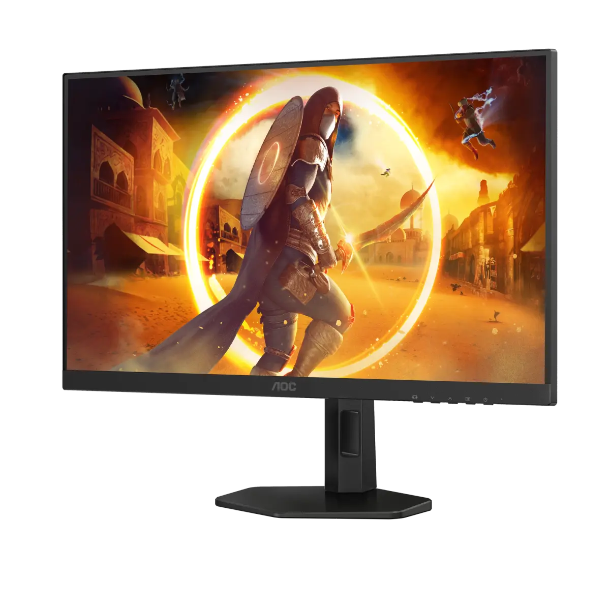 AOC Q27G4XF monitor, official exact-model gallery view showing the screen and supplied stand.