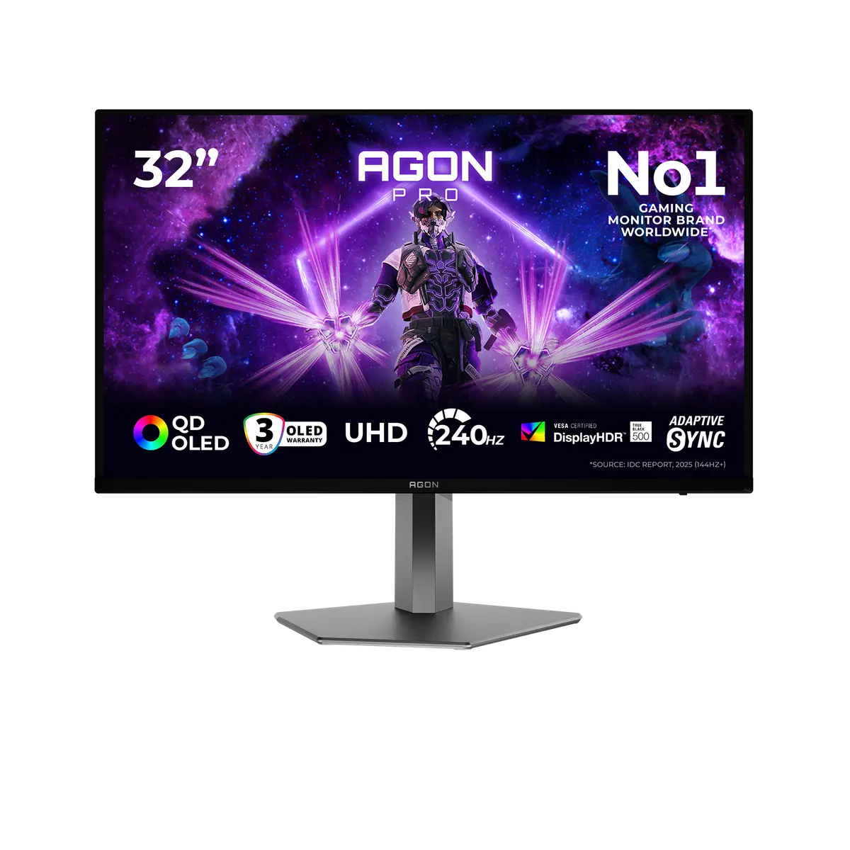 AOC AG326UZD2 monitor, official exact-model gallery view showing the screen and supplied stand.