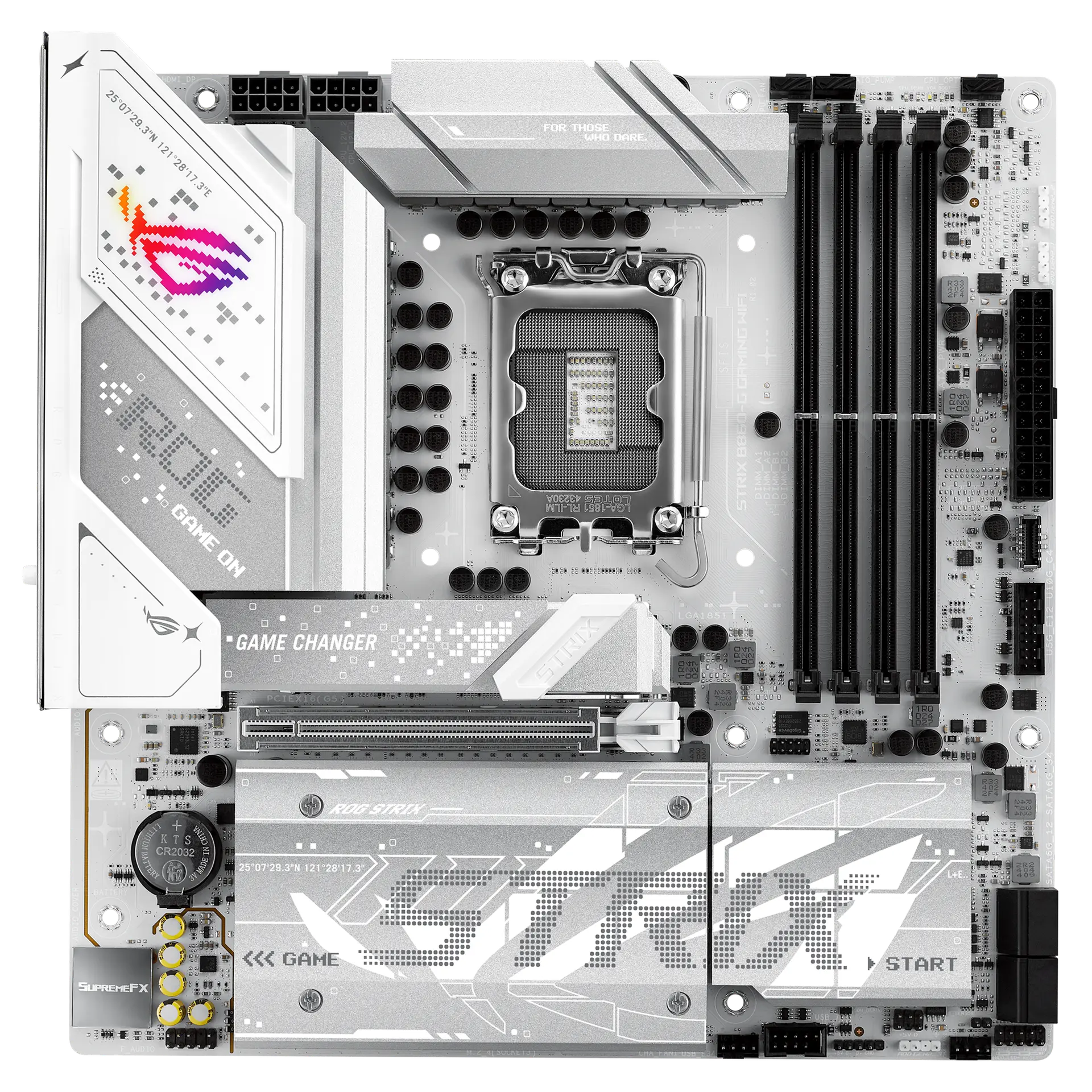 ASUS ROG STRIX B860-G GAMING WIFI motherboard, official front view showing its exact board layout, processor socket, memory slots and heatsinks.
