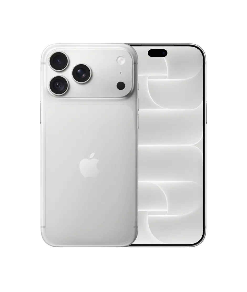 iPhone 18 Pro Max, back exterior, silver colour, Pro Fusion camera system at top, Apple logo in centre, front exterior, all-screen design, Dynamic Island at top centre