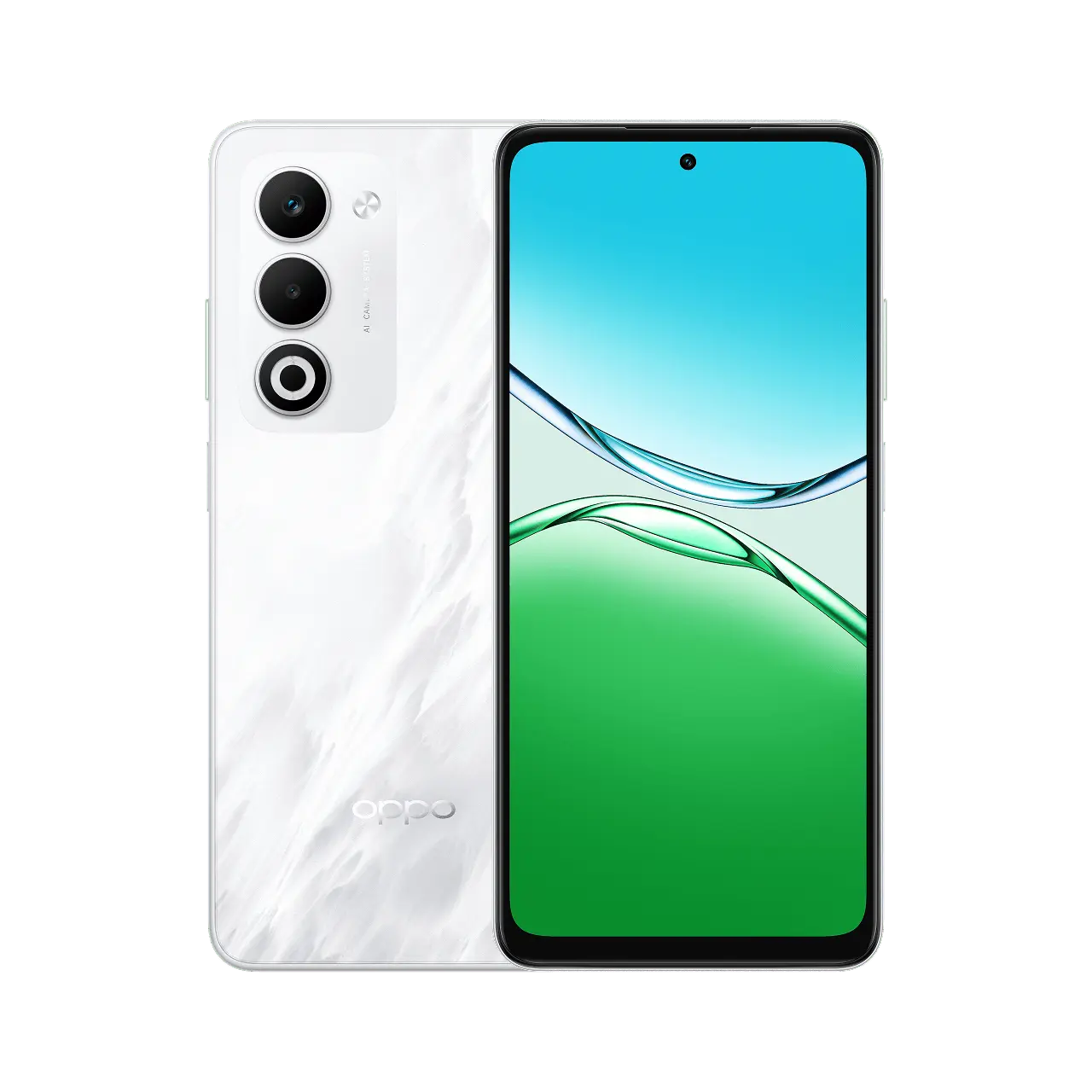 OPPO A5 in Mist White, official product view