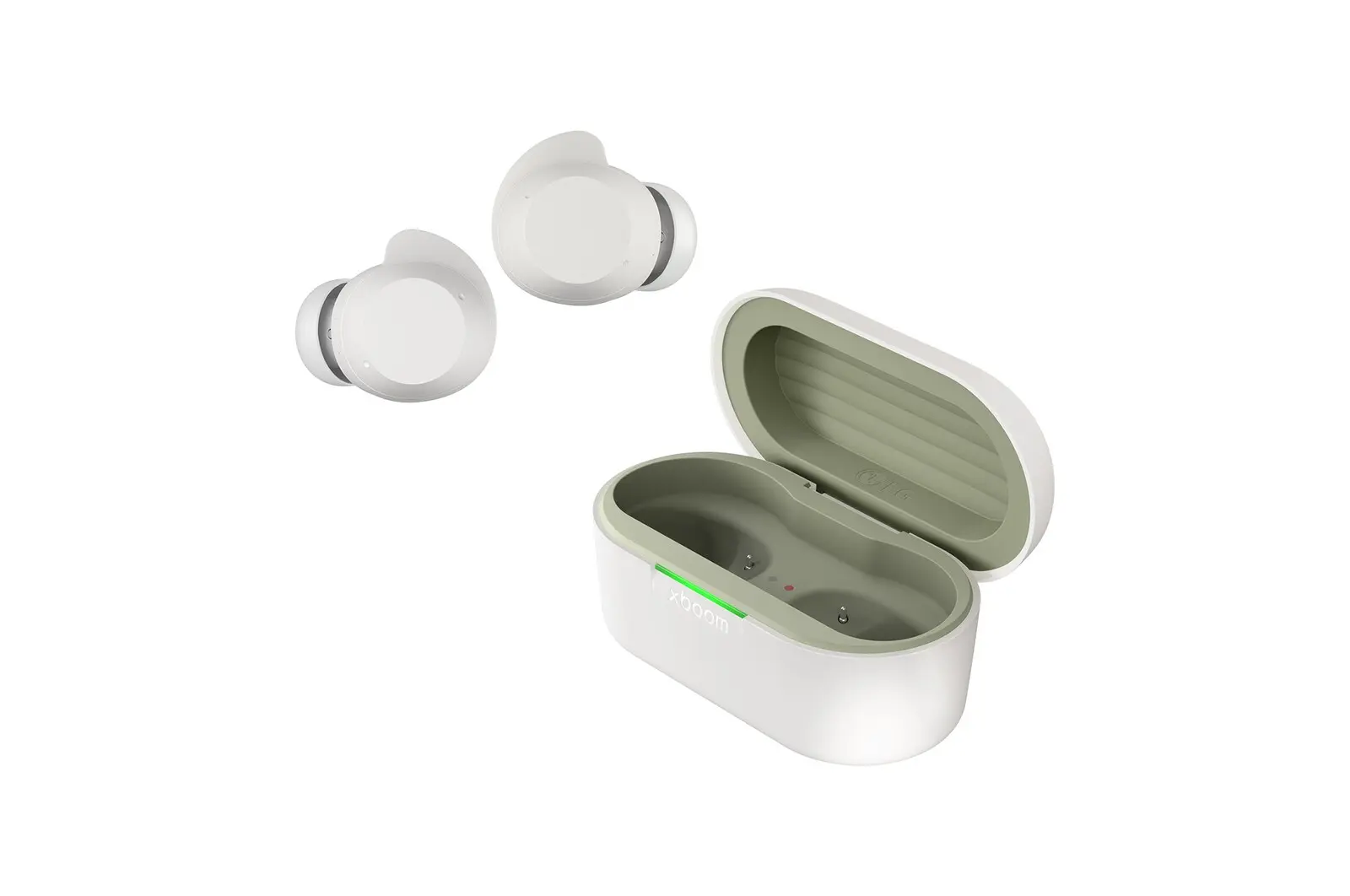 Front view of LG xboom Buds Lite by will.i.am | Bluetooth Earbuds with Graphene Drivers & Long Battery Life, White BUDSLITE-WHITE