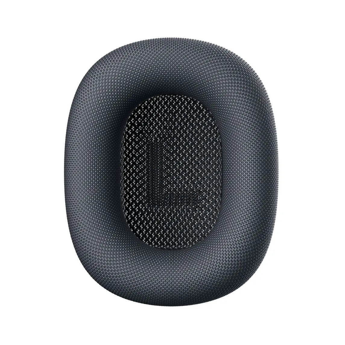 AirPods Max Ear Cushions in Midnight, wrapped in mesh textile, embroidered letter L inside
