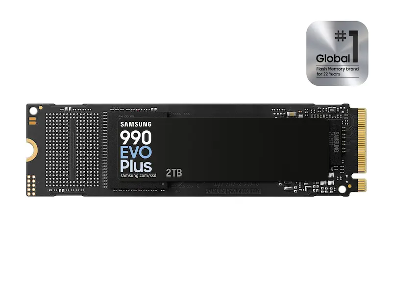 Samsung 990 EVO Plus bare M.2 SSD with a visible 2TB label, from Samsung's official product gallery.