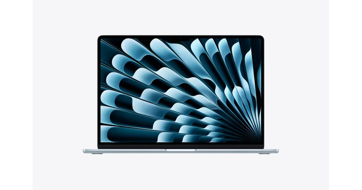 Apple MacBook Air 15-inch (M5) — Sky Blue (MDVT4B/A), exact official UK configuration image