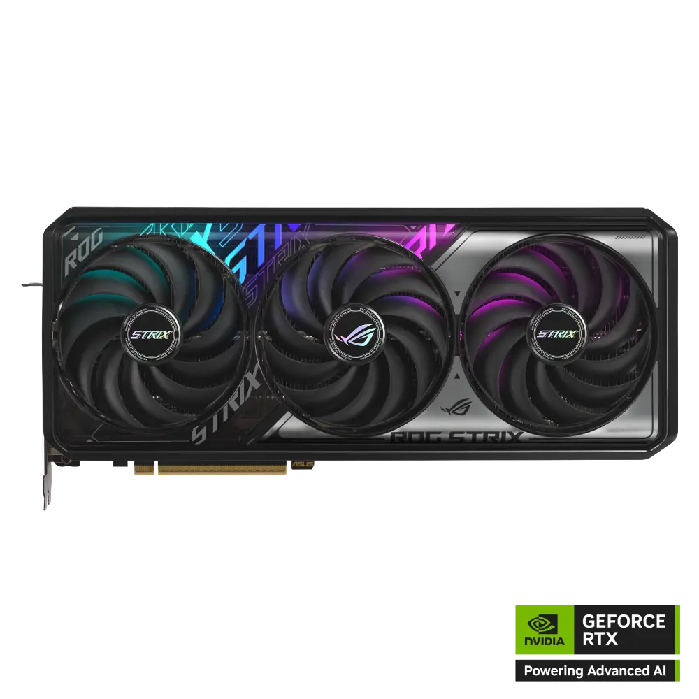 ASUS ROG Strix GeForce RTX 5070 Ti 16GB GDDR7 OC Edition graphics card, front view of the fans and shroud