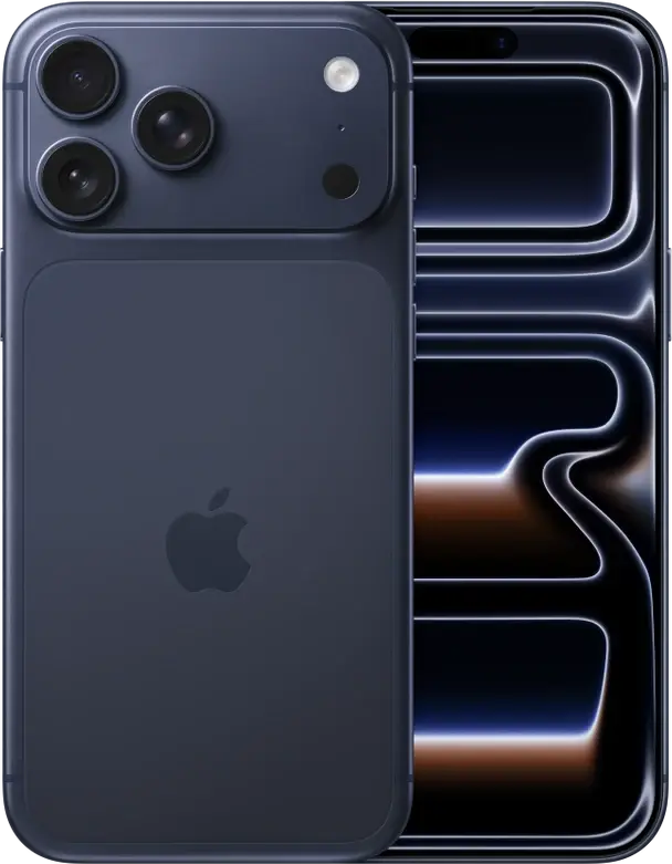 iPhone 17 Pro Max in Deep Blue, front and rear