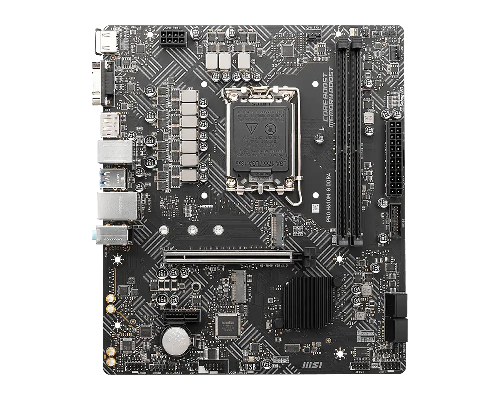 MSI PRO H610M-G DDR4 motherboard, top view of the exact global model; CPU and memory are not installed