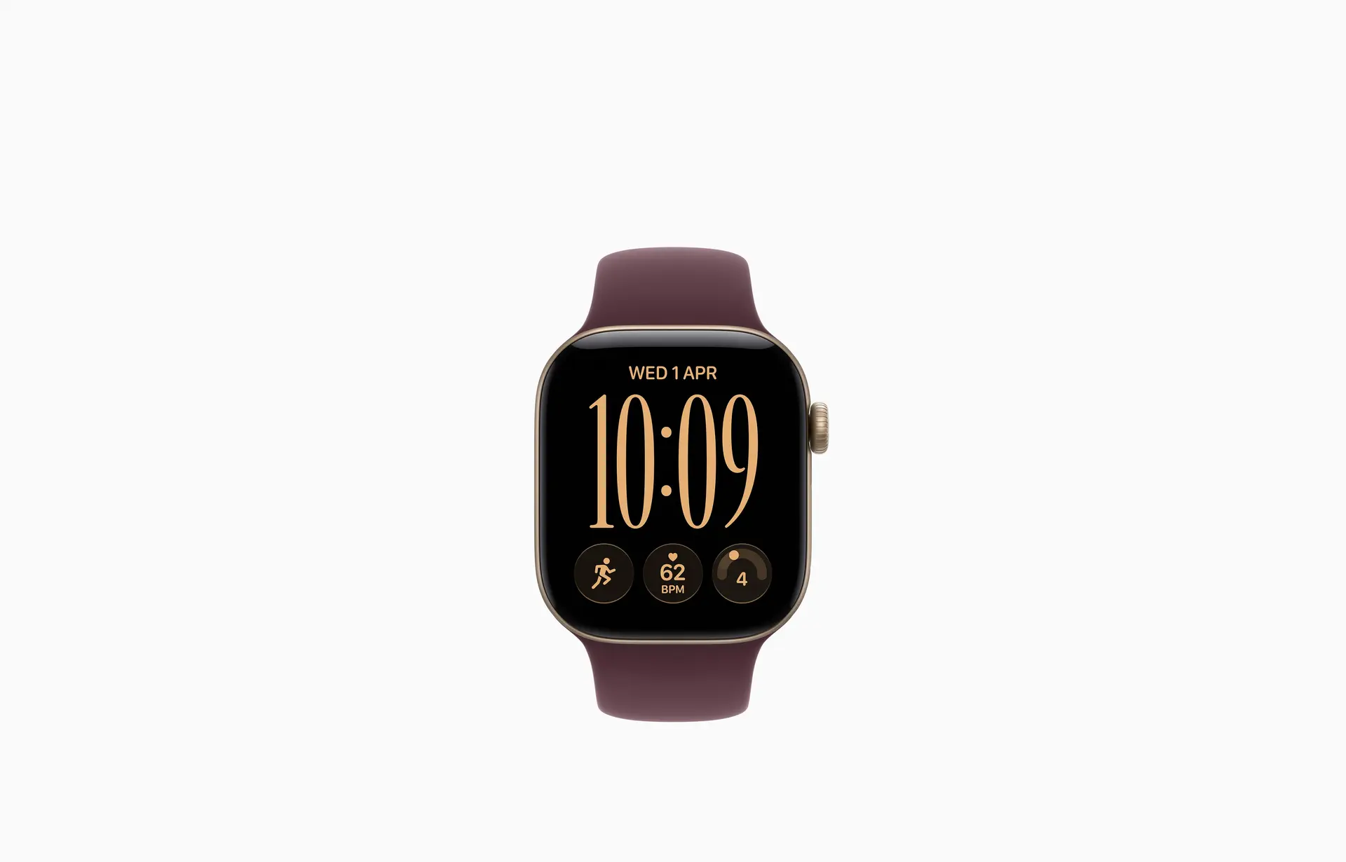 42-millimetre Apple Watch Series 12, aluminium case, light gold colour, matt finish, edge-to-edge display, rounded corners, Digital Crown dial