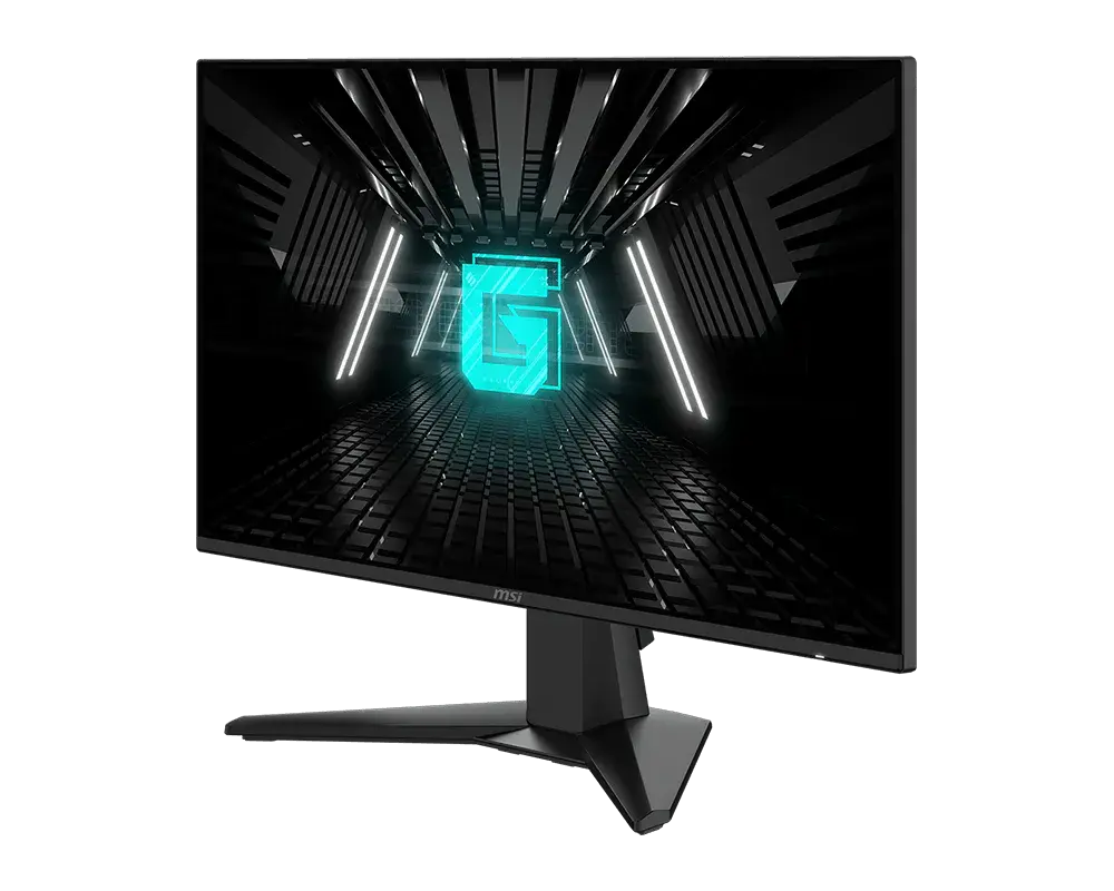 MSI G242L E14: one monitor with its supplied stand, shown from the front at an angle