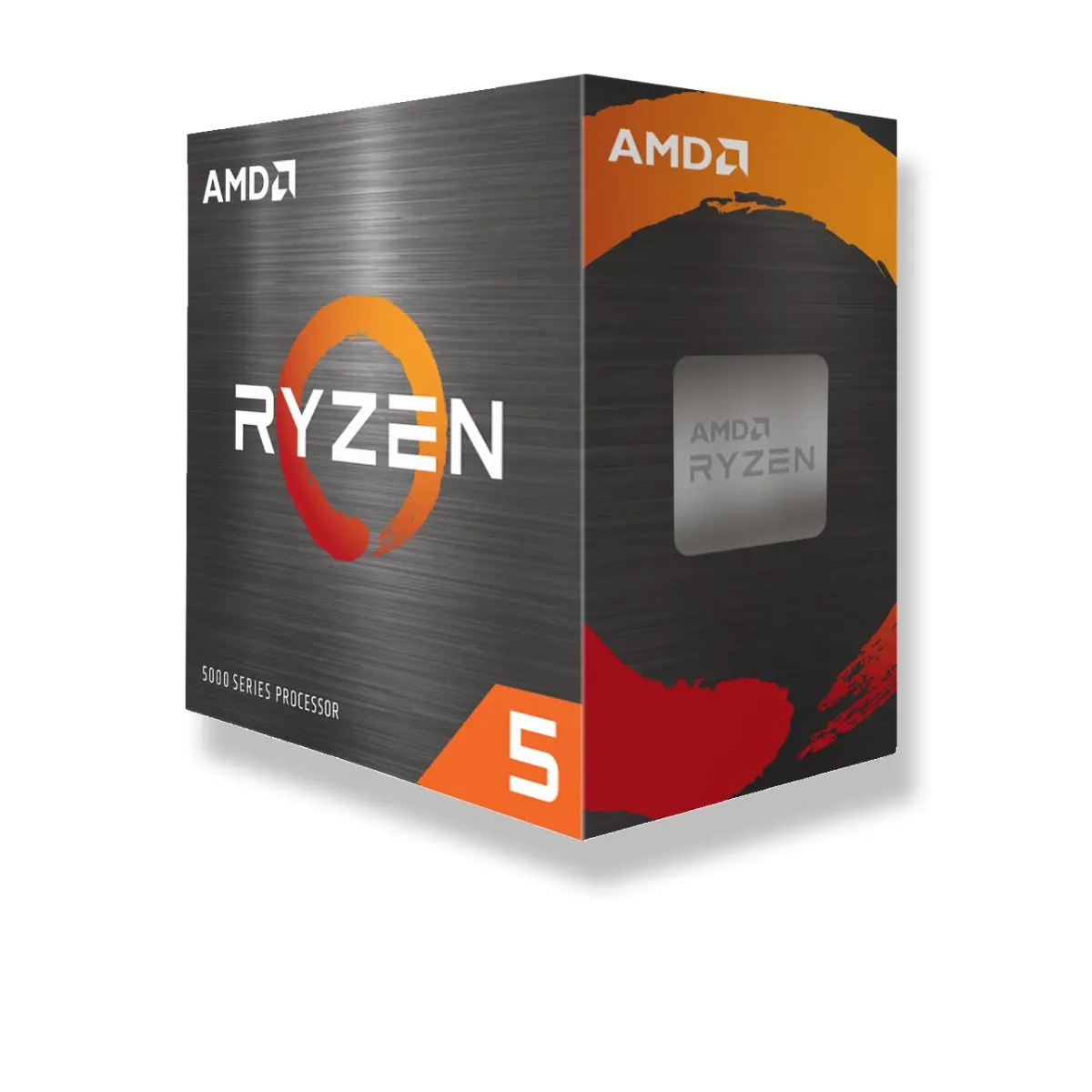 AMD's official Ryzen 5 5600X model-associated Ryzen 5000-series retail-box artwork; exact model association is established by the cited manufacturer page.