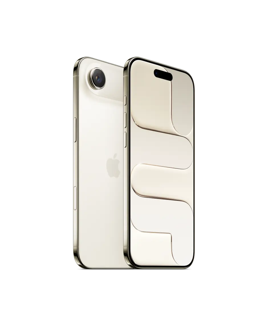 iPhone Air, back exterior, light gold colour, Advanced 2-in-1 camera system, front exterior, all screen design, Dynamic Island, thin black display border, side exterior, Action button, volume buttons, Side button, Camera Control button