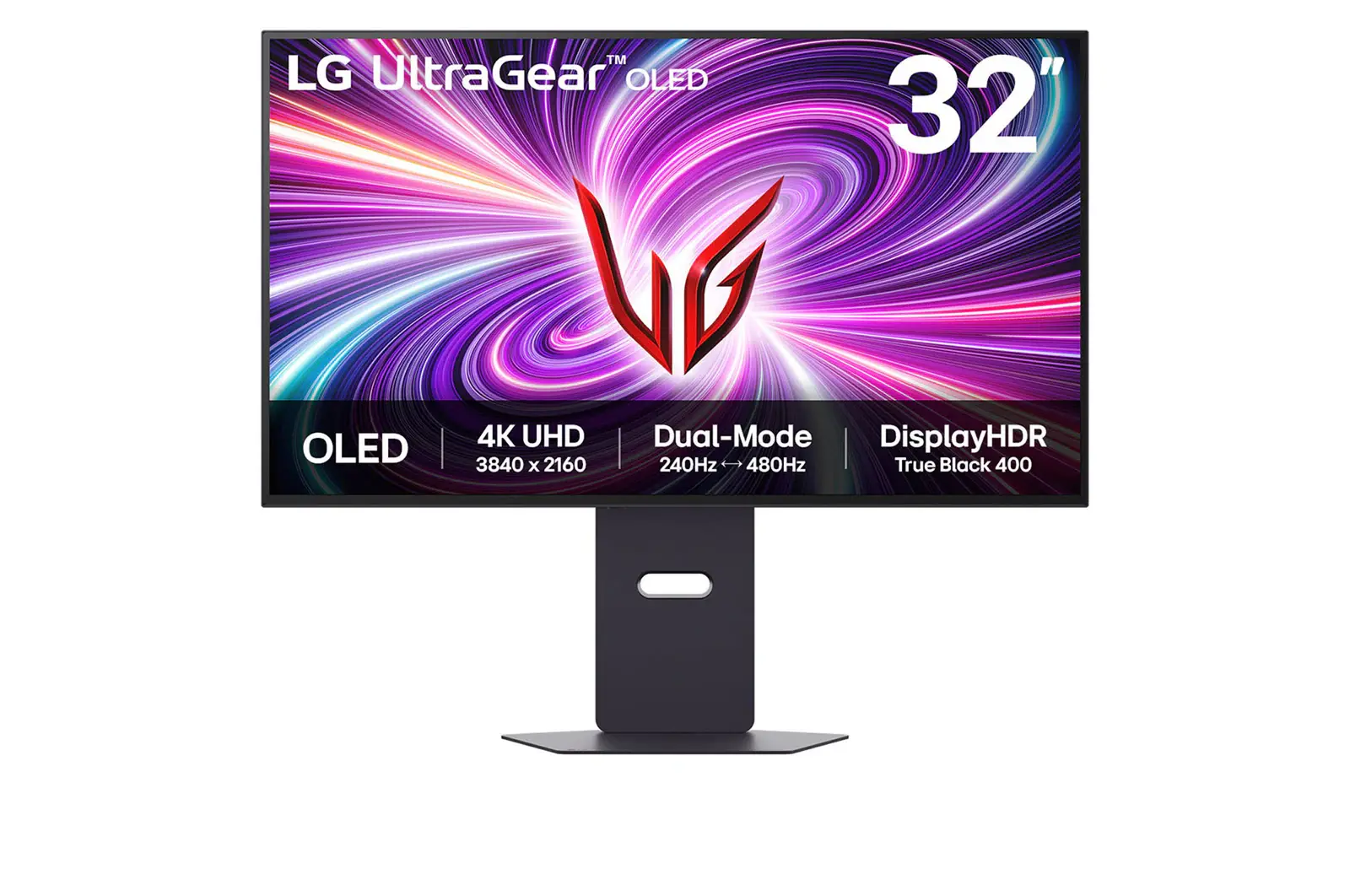 Front view of 32" LG UltraGear™ Dual-Mode OLED Gaming Monitor, 4K UHD, 0.03ms (GtG), Black 32GS95UV-B