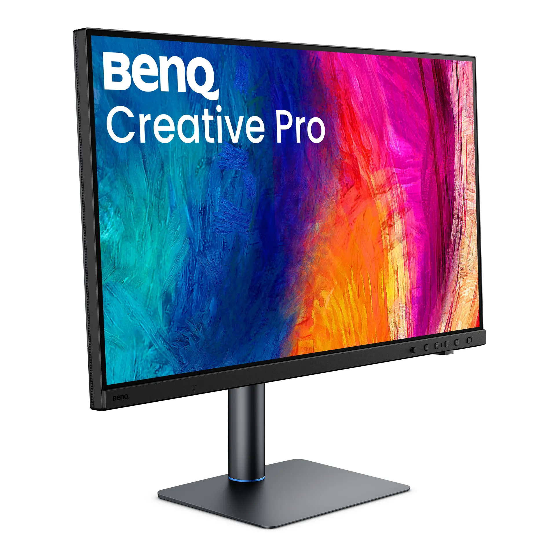 BenQ PV3250U monitor, official angled product view on its supplied height-adjustable stand, shown without the shading hood.