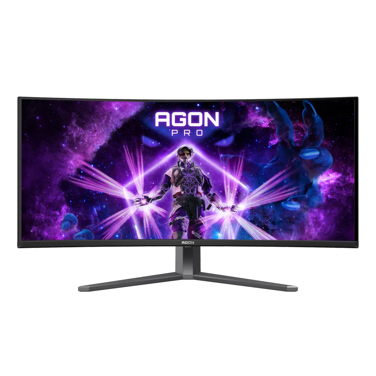 AOC AGP346UCSD curved monitor, official front gallery view showing the screen and supplied stand.