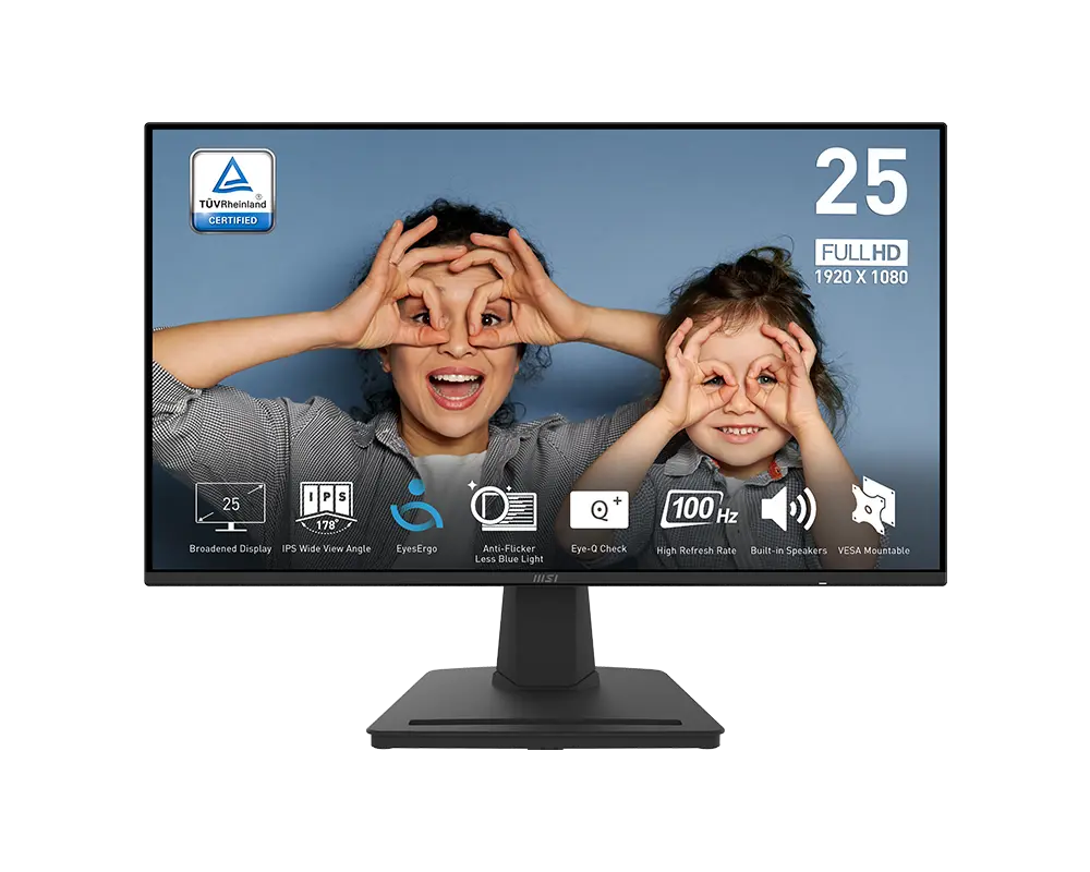 MSI PRO MP252 monitor with its supplied stand, official manufacturer illustration