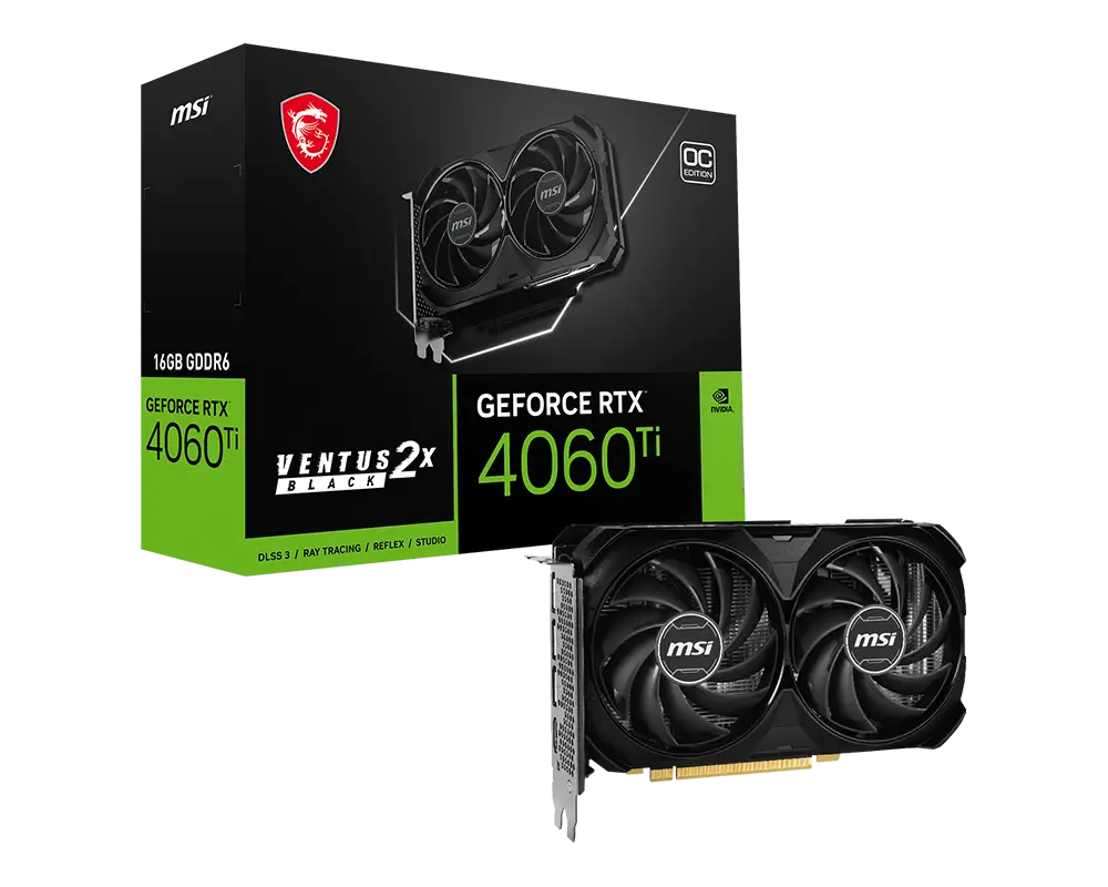 MSI GeForce RTX 4060 Ti VENTUS 2X BLACK 16G OC graphics card with exact-model manufacturer packaging